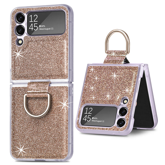 For Samsung Galaxy Z Flip3 5G Glitter Sequins Phone Case PU Leather+PC Shockproof Cover with Ring Holder