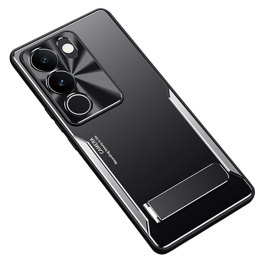 For vivo S17 5G Kickstand Design Phone Cover TPU + Aluminium Alloy Anti-Fingerprint Phone Case
