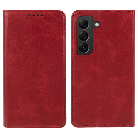 For Samsung Galaxy S22 5G Magnetic Closing Wallet Phone Cover Calf Texture PU Leather Shell