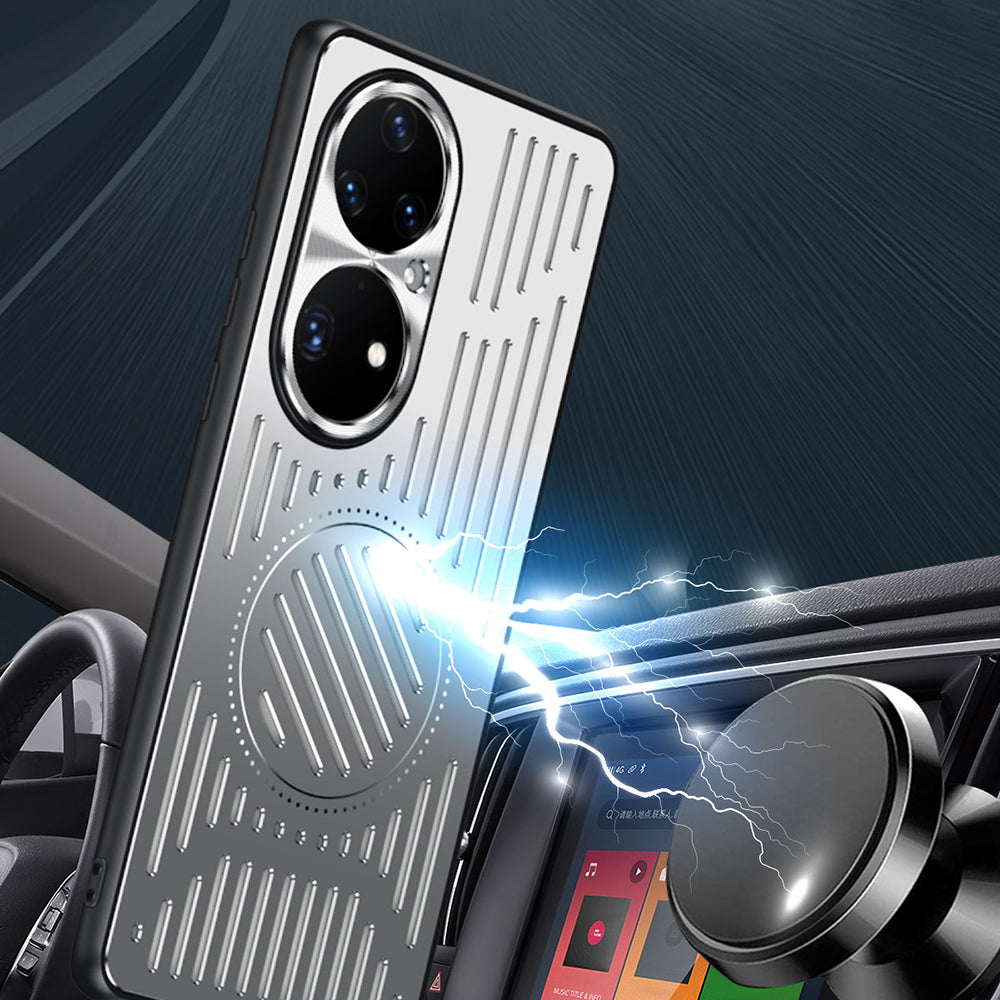 For Huawei P50 Pro 4G Magnetic Phone Case Hollow Heat Dissipation TPU + Aluminum Alloy Back Cover