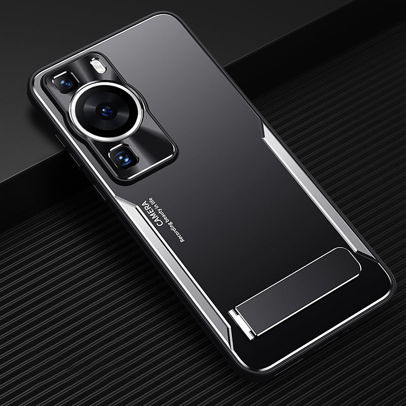 For Huawei P60 Folding Kickstand Phone Case TPU+Aluminium Alloy Anti-scratch Cover