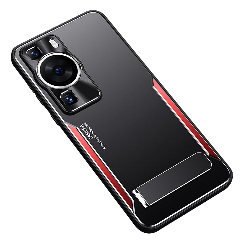 For Huawei P60 Folding Kickstand Phone Case TPU+Aluminium Alloy Anti-scratch Cover