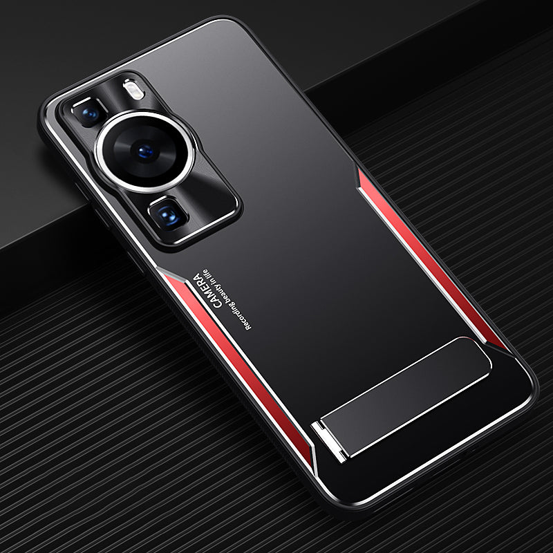 For Huawei P60 Folding Kickstand Phone Case TPU+Aluminium Alloy Anti-scratch Cover