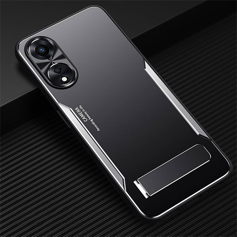 For Oppo A58 5G Kickstand Phone Case Aluminum Alloy Soft TPU Lens Protection Cover