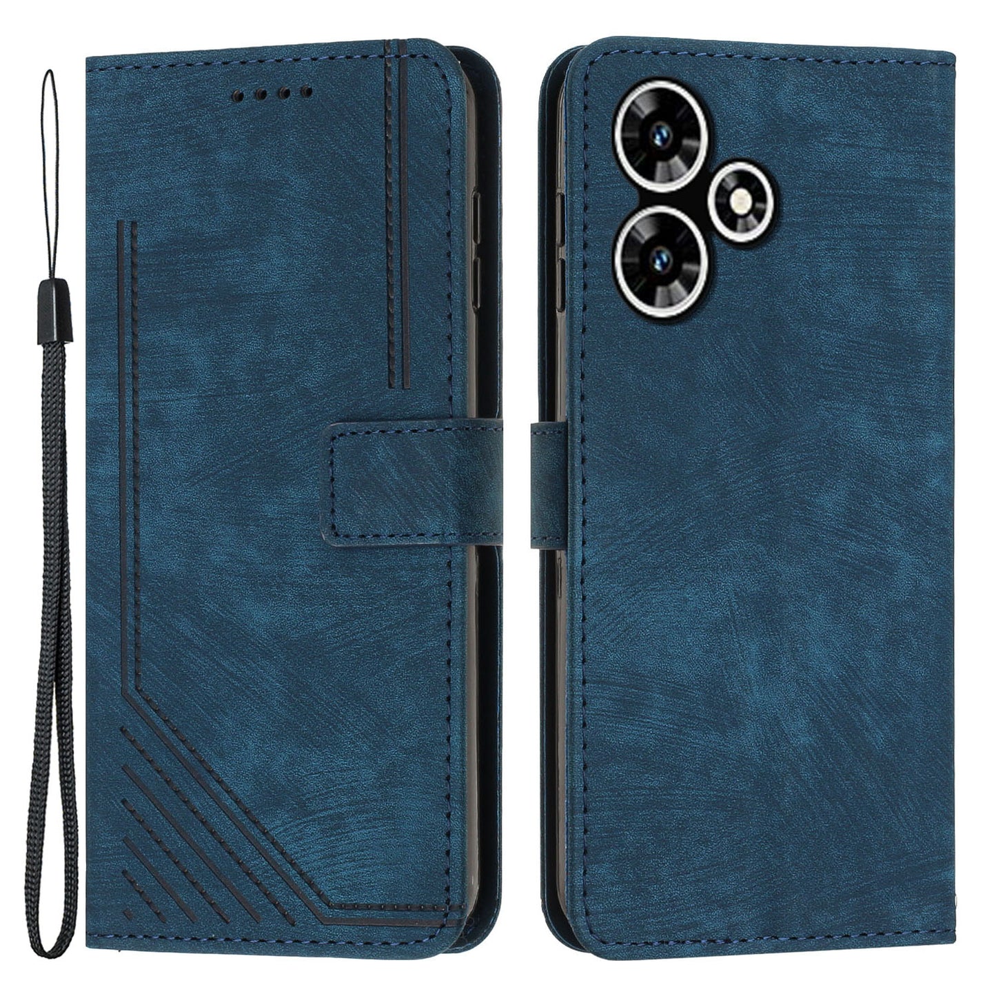 For Infinix Hot 30 Play NFC 4G Stand Wallet PU Leather Case Imprinted Lines Skin-touch Phone Cover