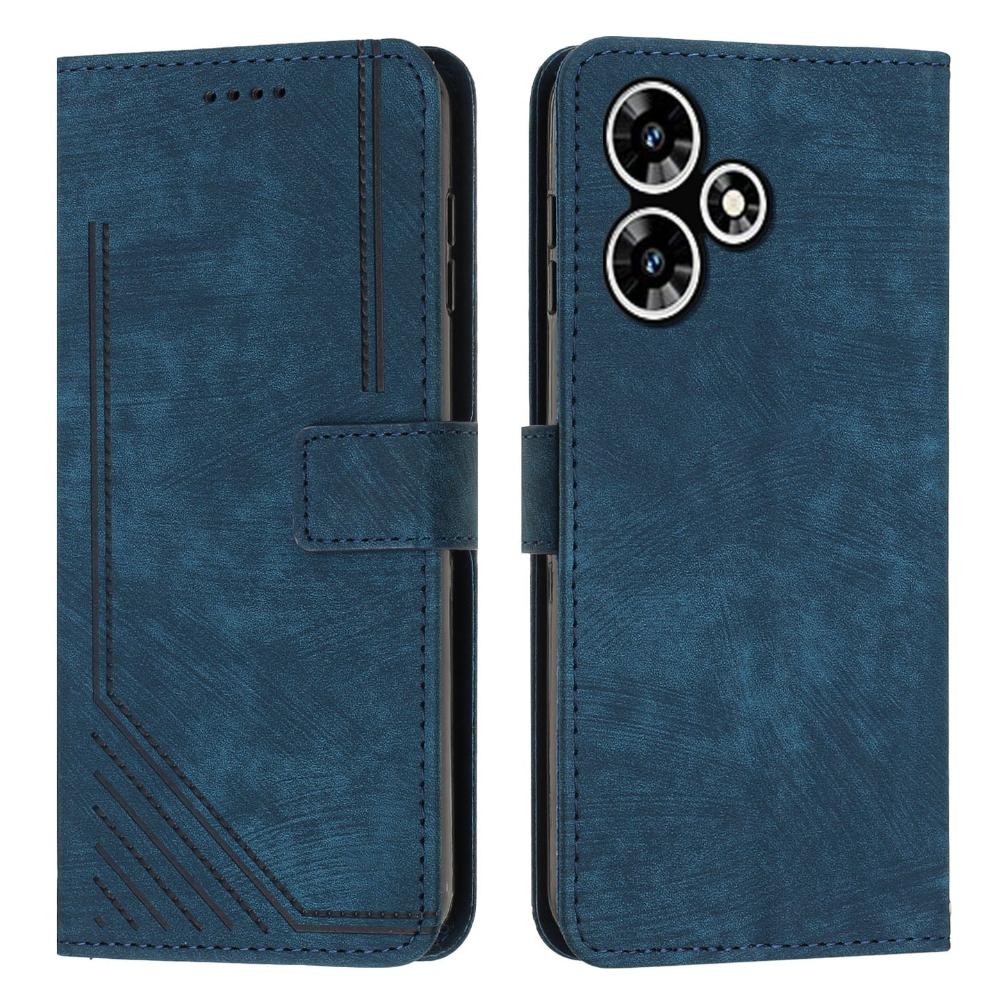 For Infinix Hot 30 Play NFC 4G Stand Wallet Phone Case PU Leather Lines Imprinted Cover with Shoulder Strap