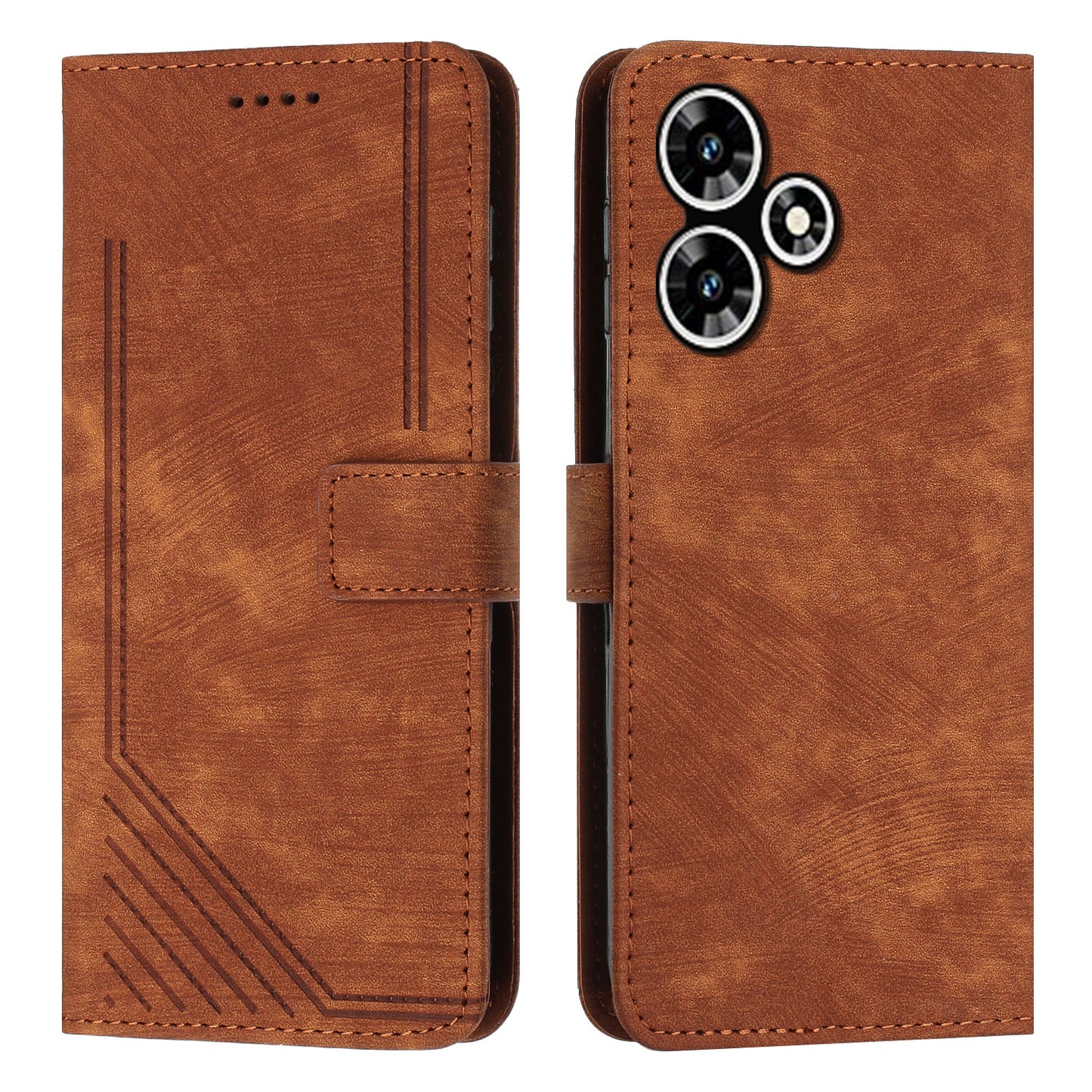 For Infinix Hot 30 Play NFC 4G Stand Wallet Phone Case PU Leather Lines Imprinted Cover with Shoulder Strap