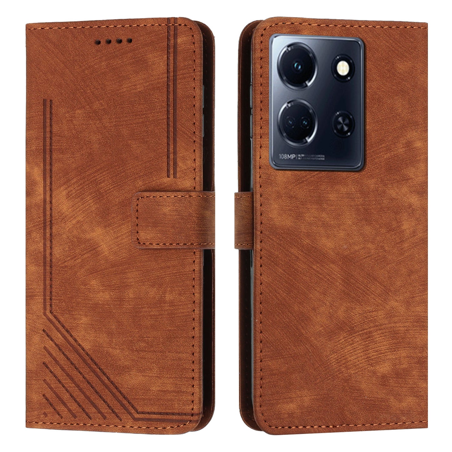For Infinix Note 30 4G / Note 30 5G Phone Leather Case Lines Imprinted Stand Wallet Phone Cover with Shoulder Strap