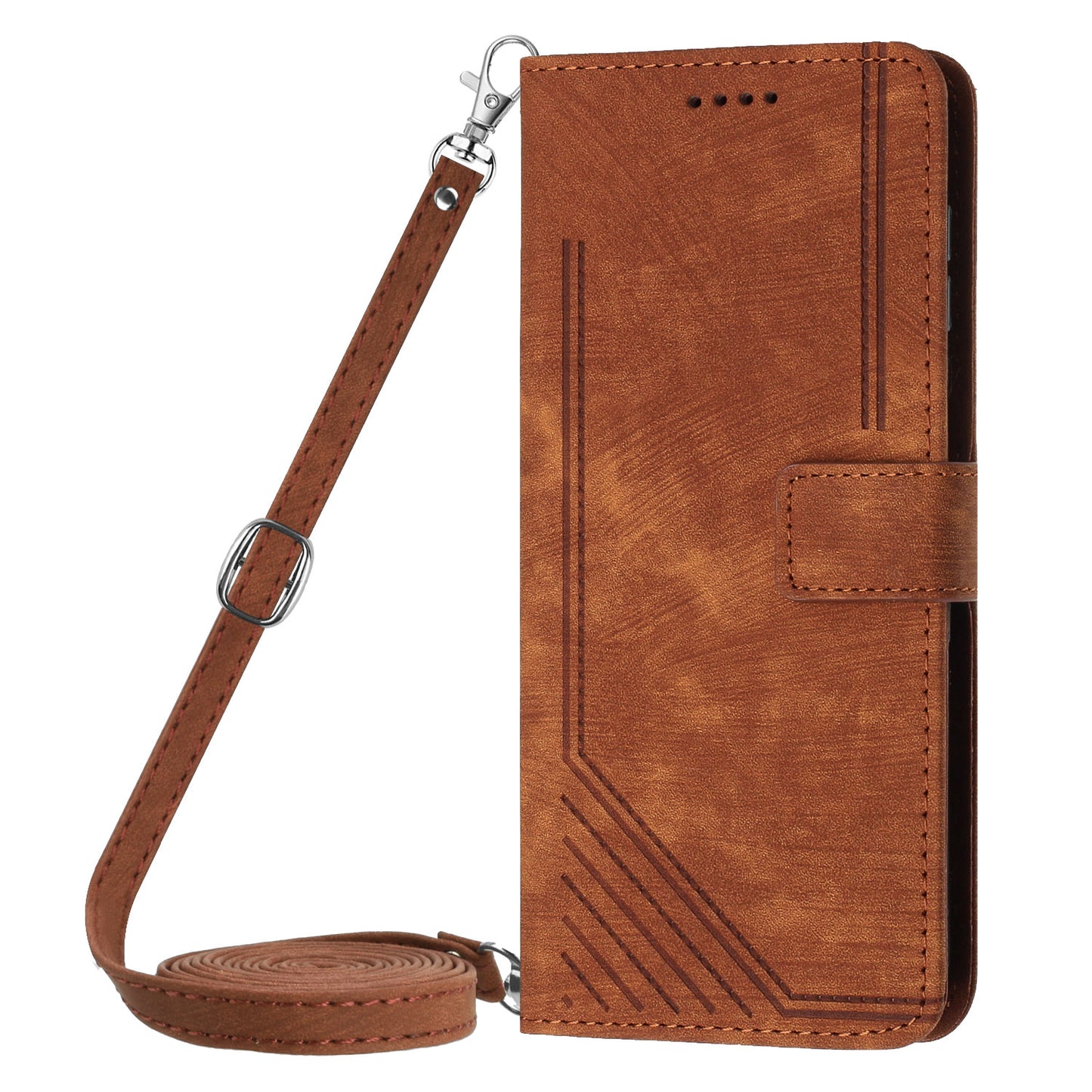 For Infinix Note 30 4G / Note 30 5G Phone Leather Case Lines Imprinted Stand Wallet Phone Cover with Shoulder Strap
