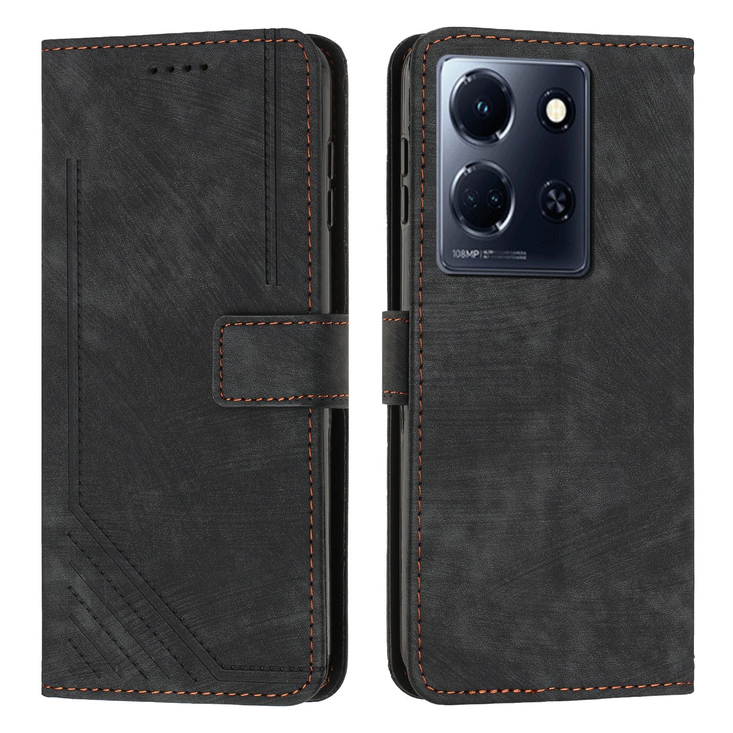 For Infinix Note 30 4G / Note 30 5G Phone Leather Case Lines Imprinted Stand Wallet Phone Cover with Shoulder Strap
