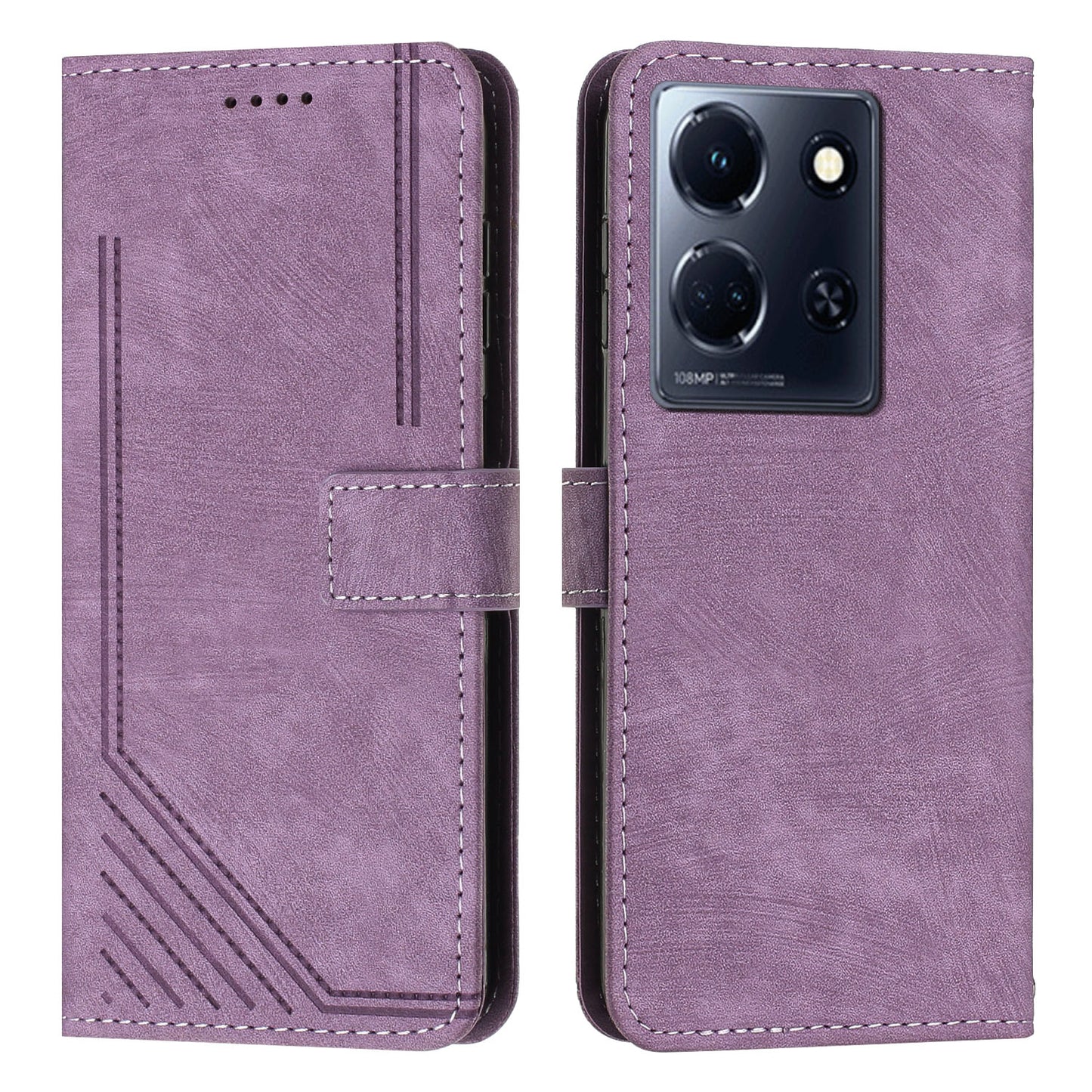For Infinix Note 30 4G / Note 30 5G Phone Leather Case Lines Imprinted Stand Wallet Phone Cover with Shoulder Strap