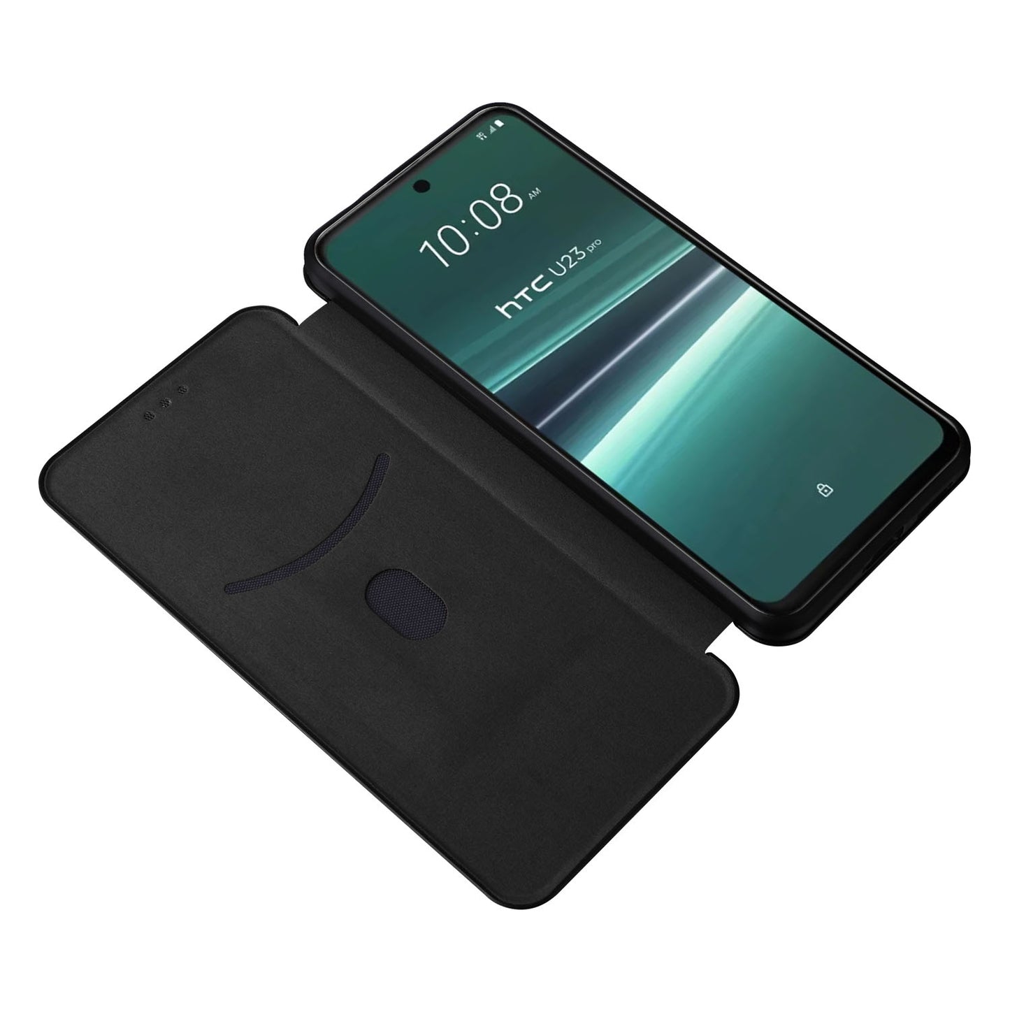 For HTC U23 Pro 5G Phone Stand Case Carbon Fiber Texture Leather Cover with Card Slot