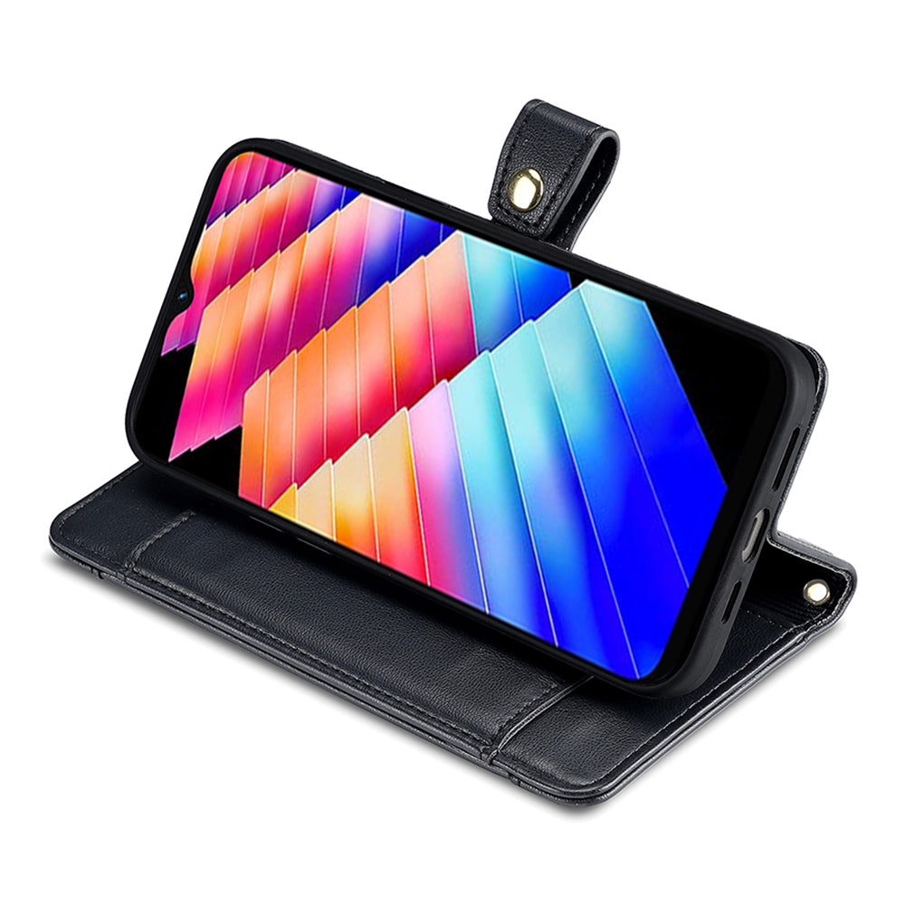 For Infinix Hot 30i Wallet Case Zipper Pocket Flip Stand PU Leather Phone Cover with Shoulder Strap and Wrist Strap