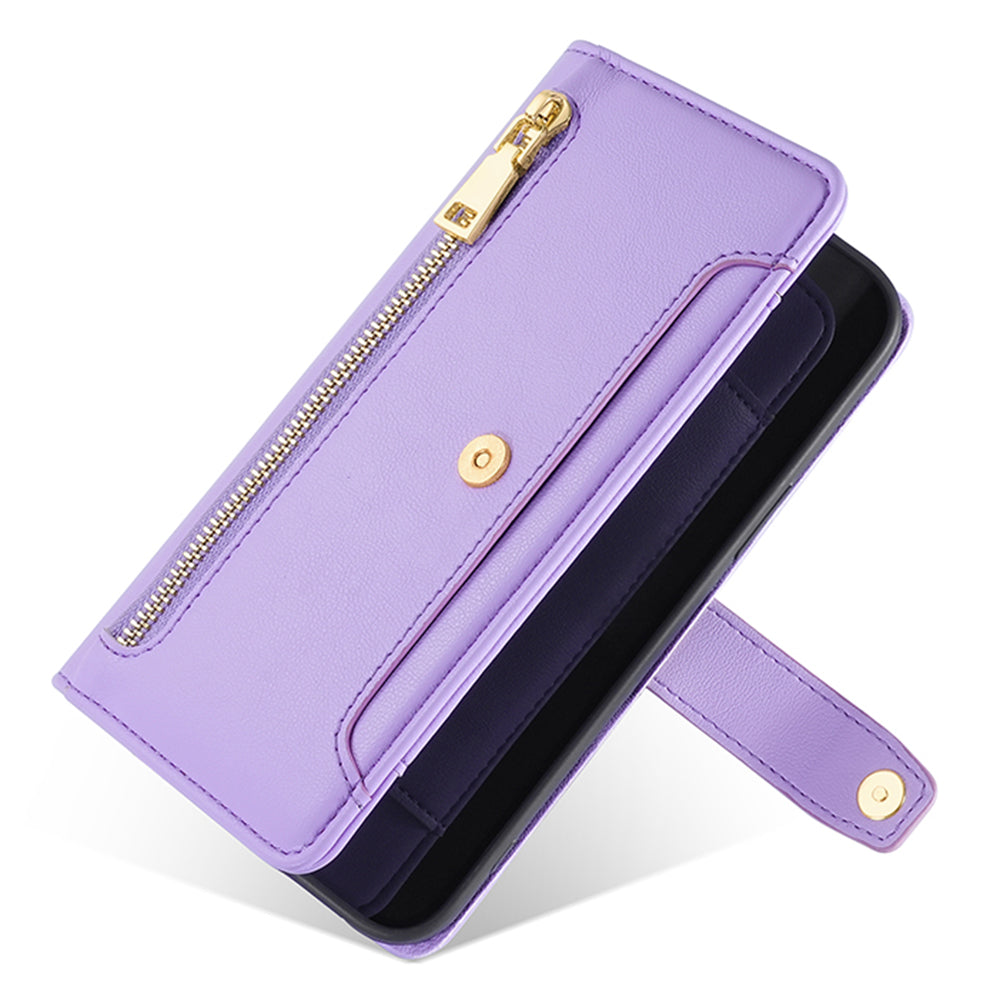 For Infinix Hot 30i Wallet Case Zipper Pocket Flip Stand PU Leather Phone Cover with Shoulder Strap and Wrist Strap