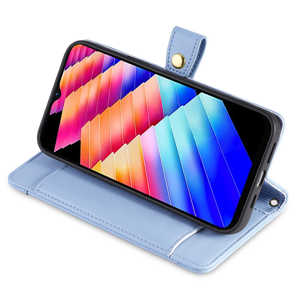 For Infinix Hot 30i Wallet Case Zipper Pocket Flip Stand PU Leather Phone Cover with Shoulder Strap and Wrist Strap