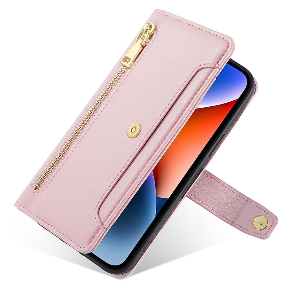 For Infinix Hot 30i Wallet Case Zipper Pocket Flip Stand PU Leather Phone Cover with Shoulder Strap and Wrist Strap