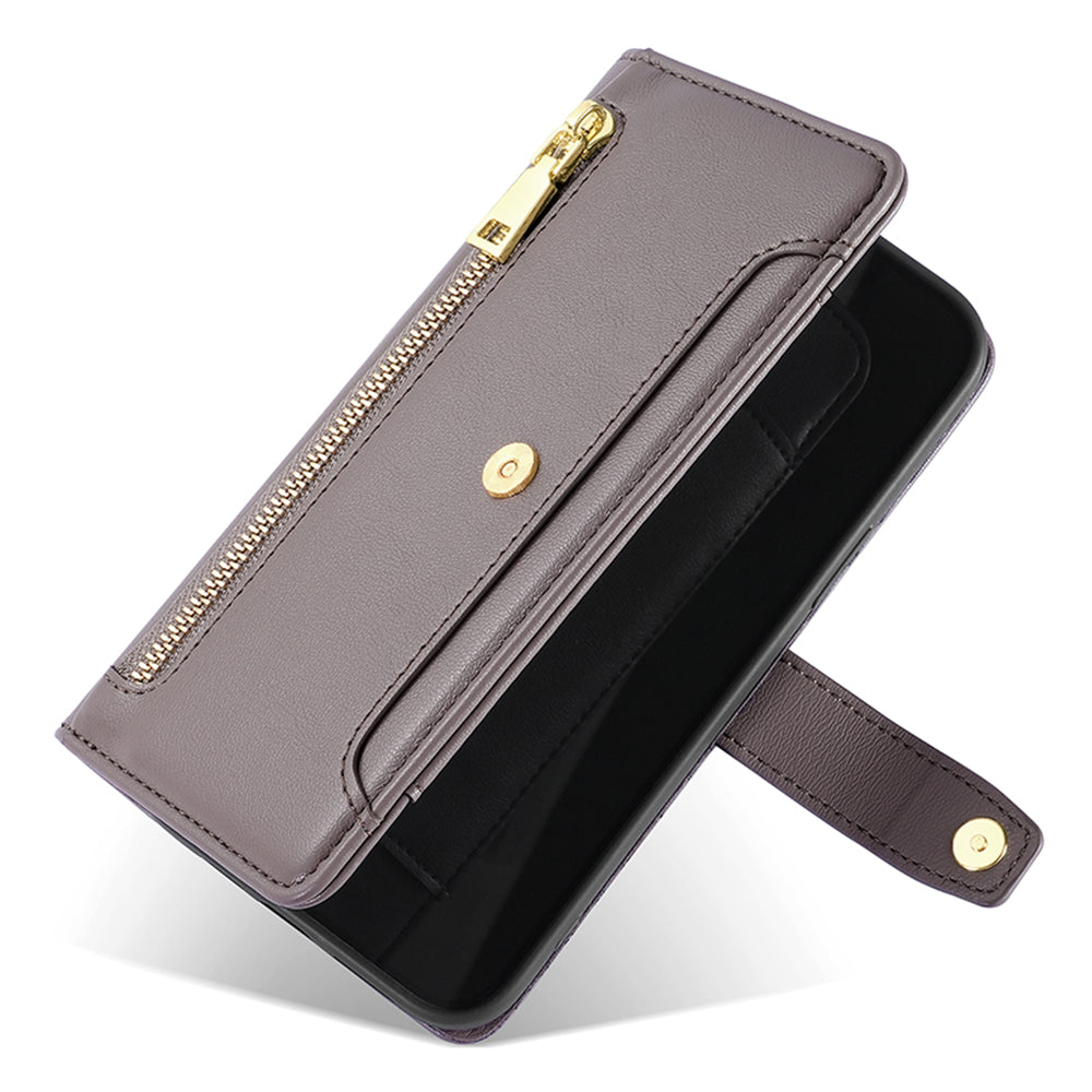 For Infinix Hot 30i Wallet Case Zipper Pocket Flip Stand PU Leather Phone Cover with Shoulder Strap and Wrist Strap
