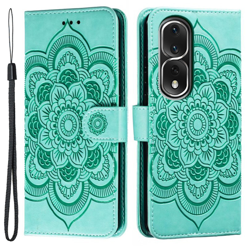 For Honor 80 Pro 5G PU Leather Wallet Stand Phone Cover Imprinting Mandala Flower Protective Case