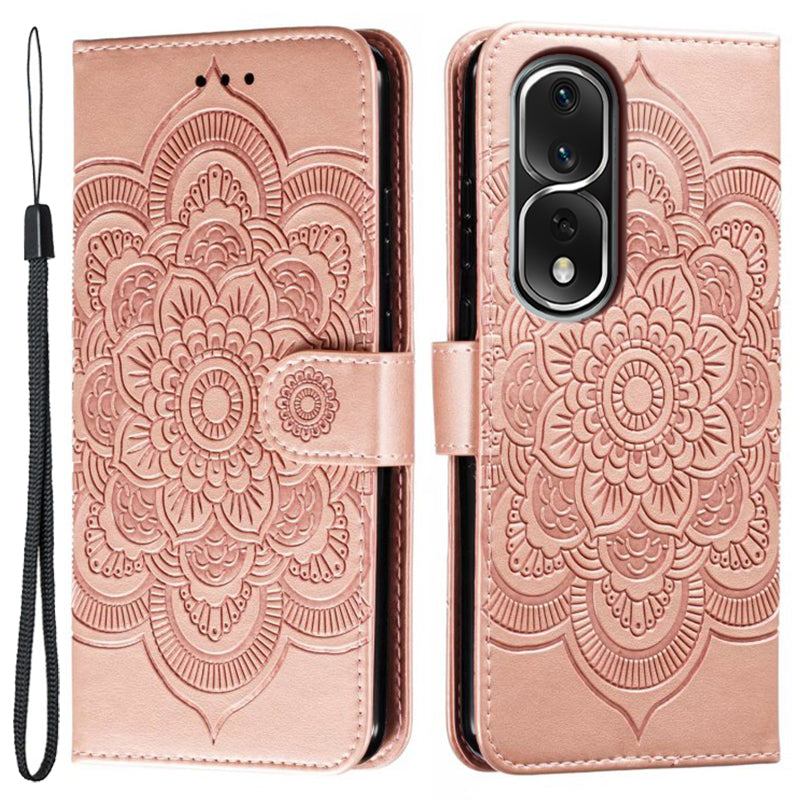 For Honor 80 Pro 5G PU Leather Wallet Stand Phone Cover Imprinting Mandala Flower Protective Case