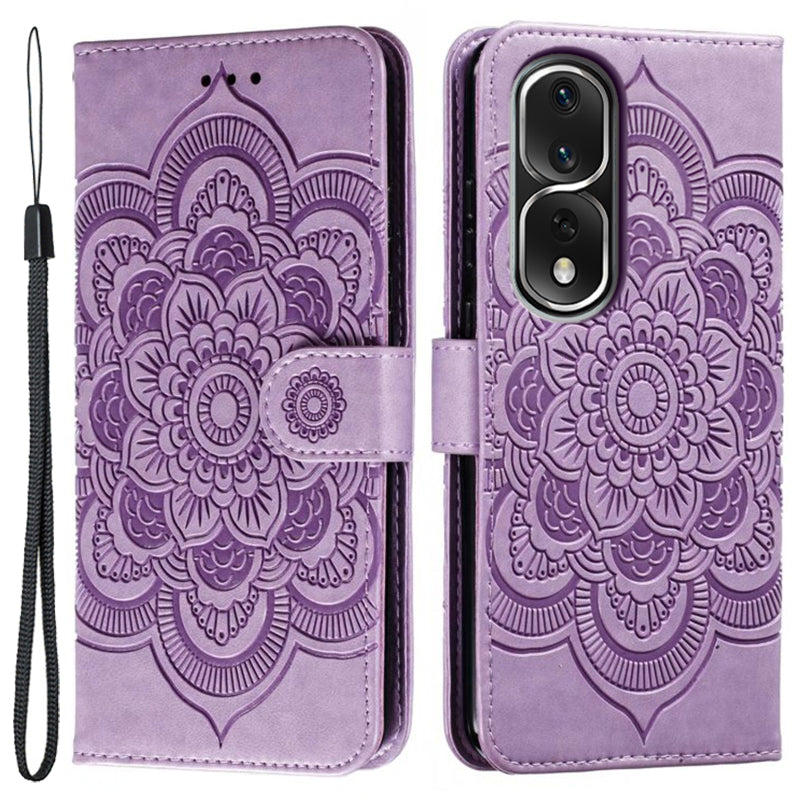 For Honor 80 Pro 5G PU Leather Wallet Stand Phone Cover Imprinting Mandala Flower Protective Case