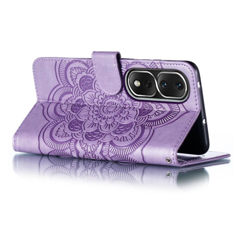 For Honor 80 Pro 5G PU Leather Wallet Stand Phone Cover Imprinting Mandala Flower Protective Case