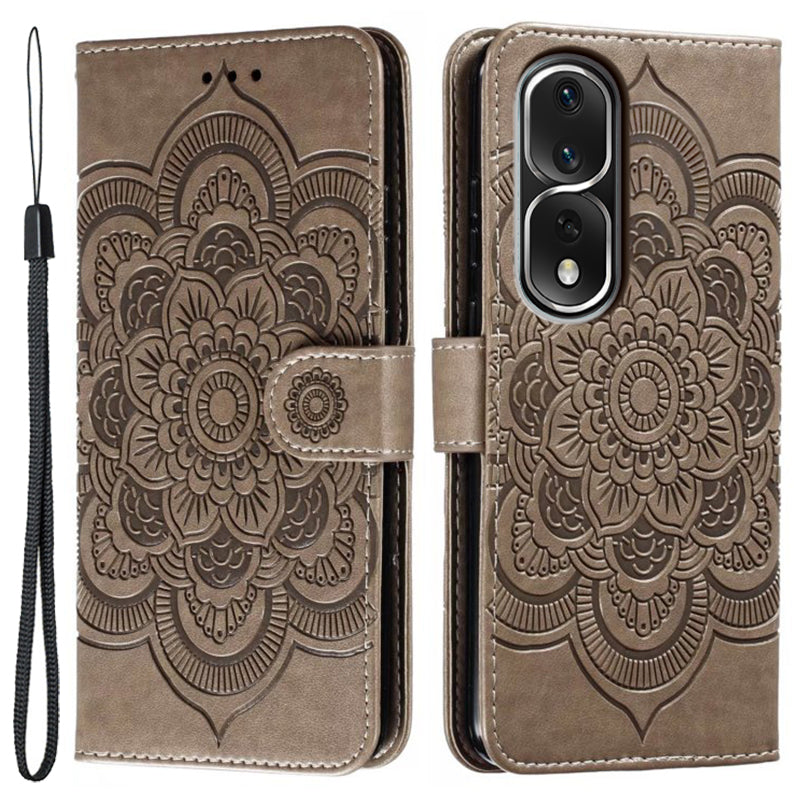 For Honor 80 Pro 5G PU Leather Wallet Stand Phone Cover Imprinting Mandala Flower Protective Case