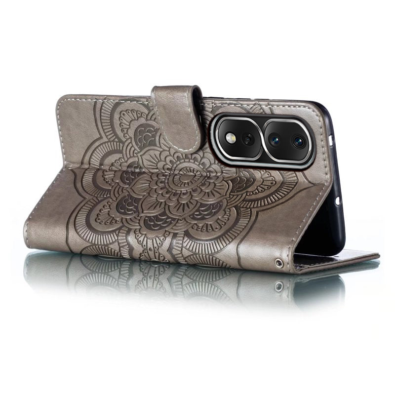 For Honor 80 Pro 5G PU Leather Wallet Stand Phone Cover Imprinting Mandala Flower Protective Case