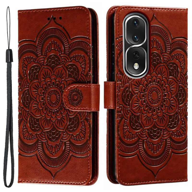 For Honor 80 Pro 5G PU Leather Wallet Stand Phone Cover Imprinting Mandala Flower Protective Case