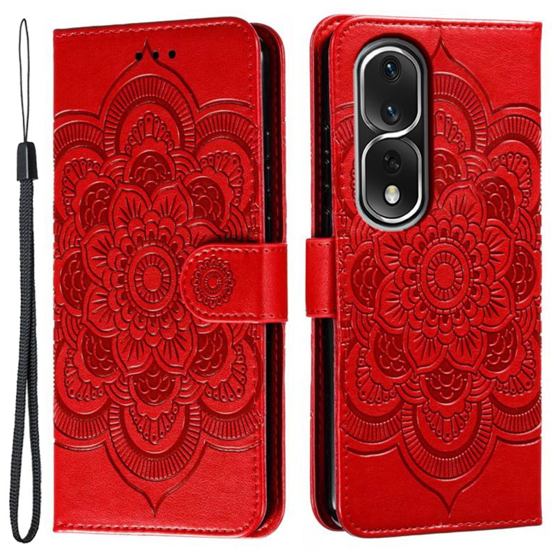 For Honor 80 Pro 5G PU Leather Wallet Stand Phone Cover Imprinting Mandala Flower Protective Case