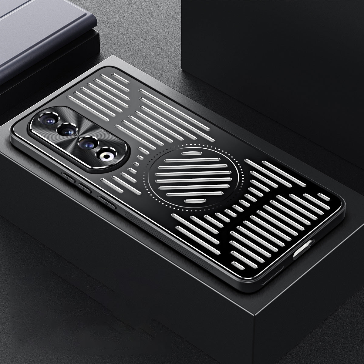 For Honor 90 Pro Hollow Heat Dissipation Phone Back Case Shell TPU+Aluminum Alloy Magnetic Cover