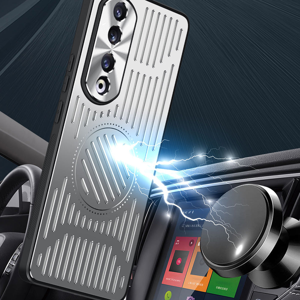 For Honor 90 Pro Hollow Heat Dissipation Phone Back Case Shell TPU+Aluminum Alloy Magnetic Cover