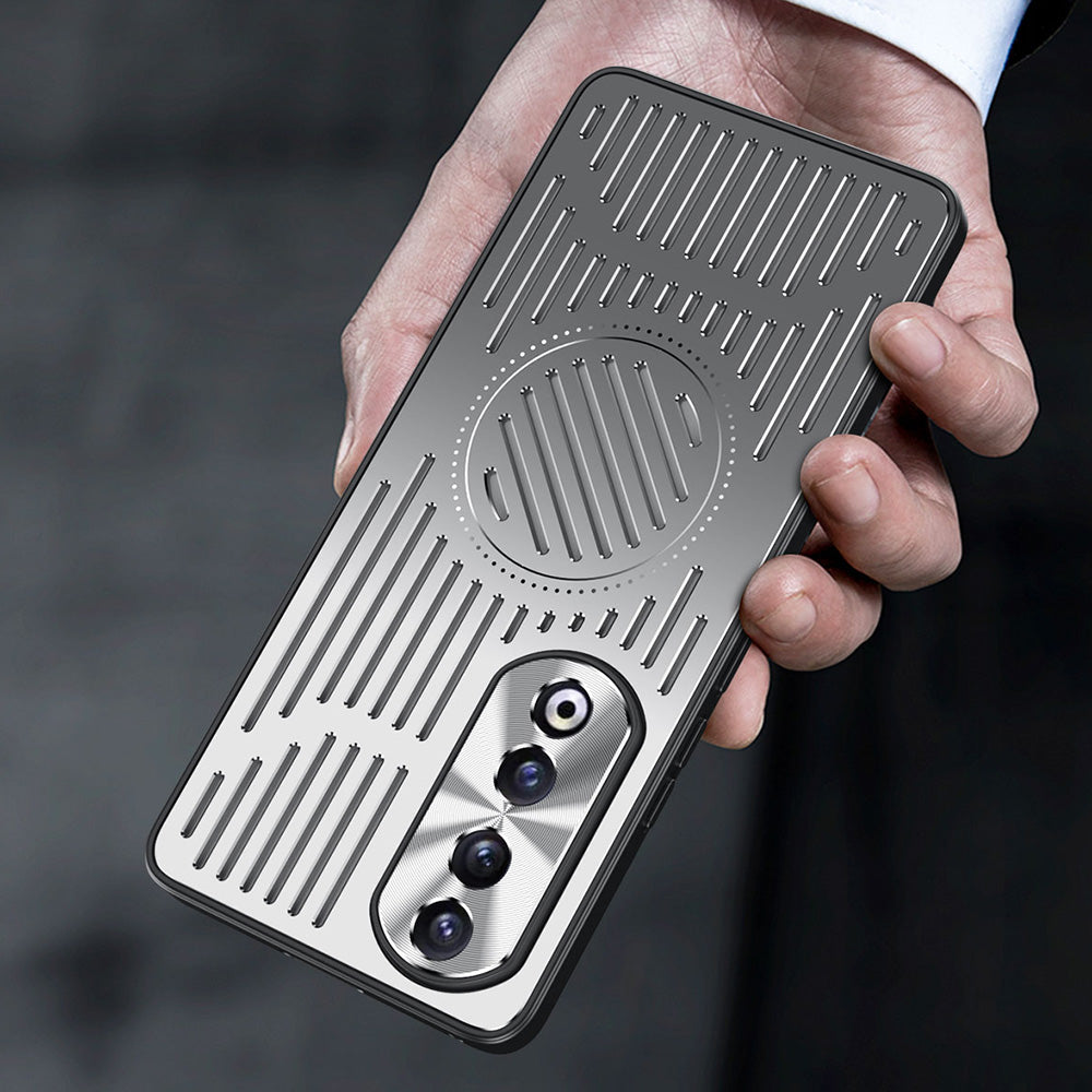 For Honor 90 Pro Hollow Heat Dissipation Phone Back Case Shell TPU+Aluminum Alloy Magnetic Cover
