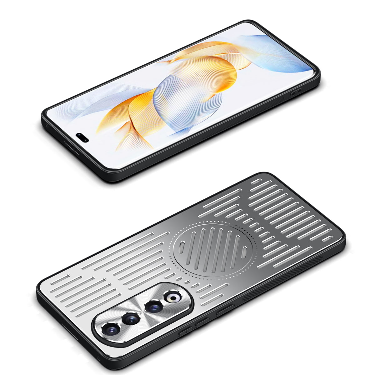 For Honor 90 Pro Hollow Heat Dissipation Phone Back Case Shell TPU+Aluminum Alloy Magnetic Cover