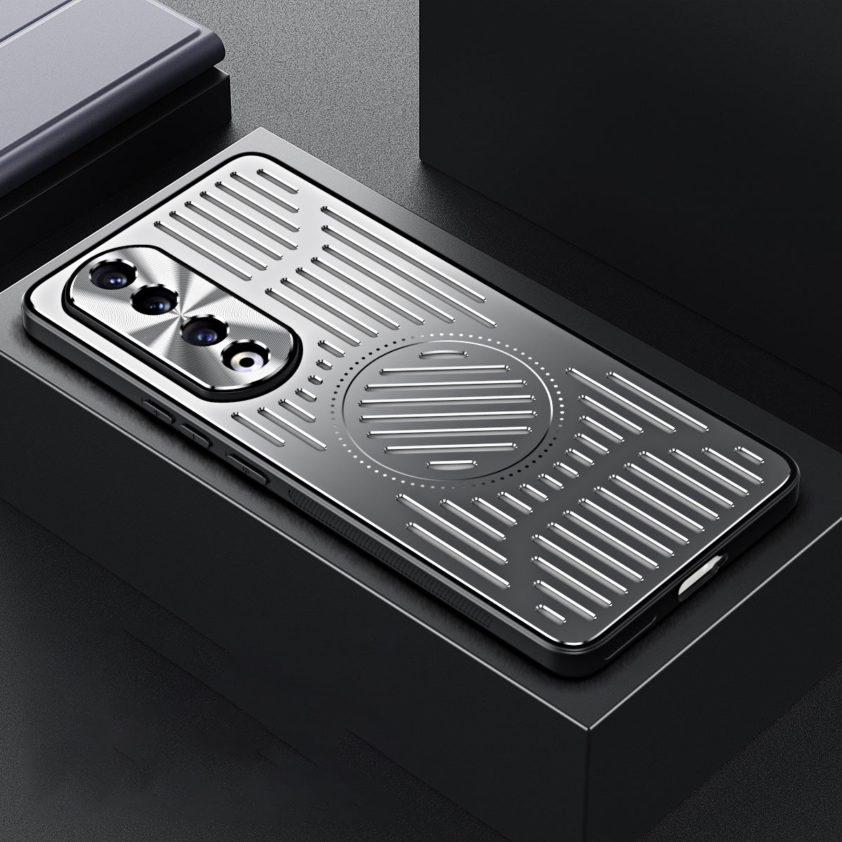 For Honor 90 Pro Hollow Heat Dissipation Phone Back Case Shell TPU+Aluminum Alloy Magnetic Cover
