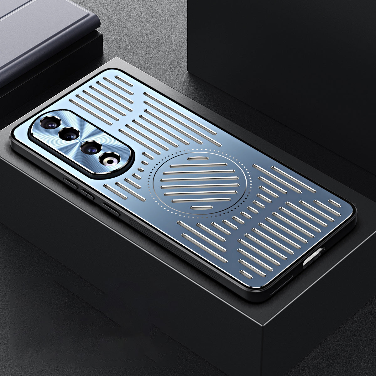 For Honor 90 Pro Hollow Heat Dissipation Phone Back Case Shell TPU+Aluminum Alloy Magnetic Cover