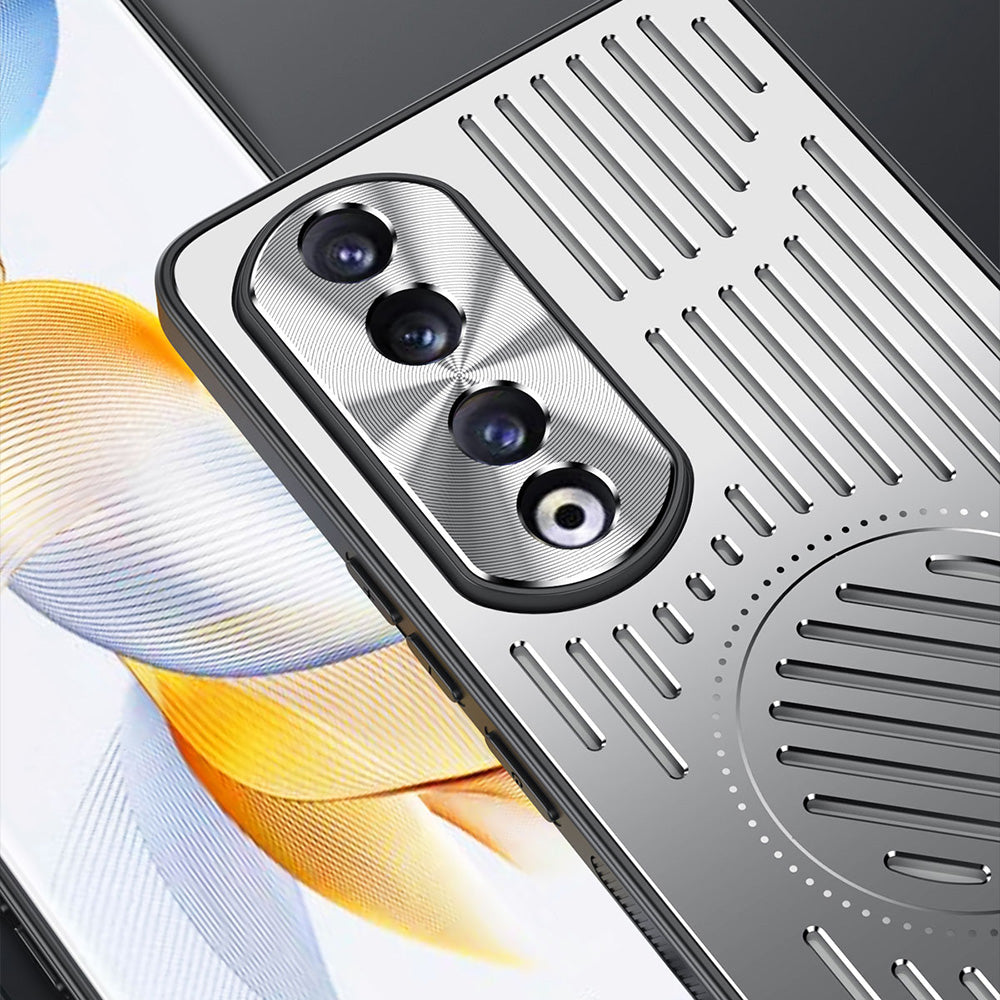 For Honor 90 Pro Hollow Heat Dissipation Phone Back Case Shell TPU+Aluminum Alloy Magnetic Cover