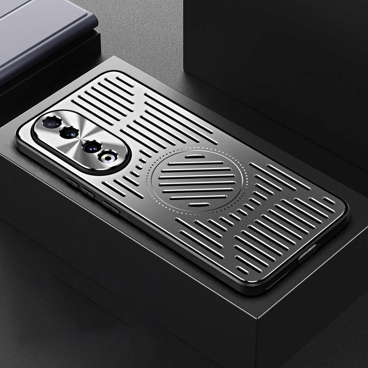 For Honor 90 Phone Case Hollow Heat Dissipation TPU+Aluminum Alloy Magnetic Back Cover