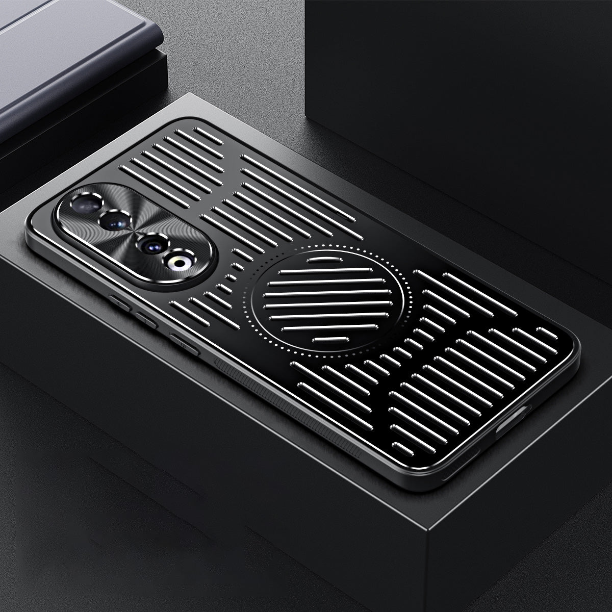 For Honor 90 Phone Case Hollow Heat Dissipation TPU+Aluminum Alloy Magnetic Back Cover