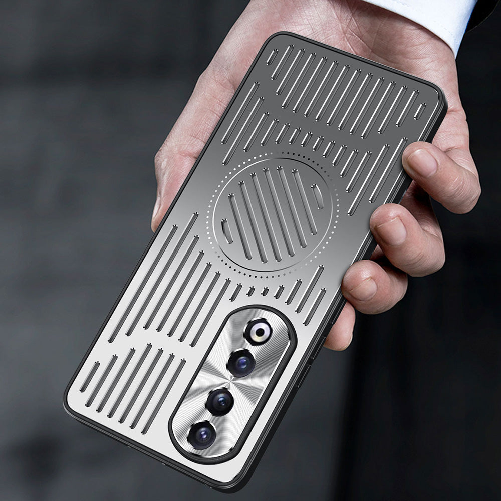 For Honor 90 Phone Case Hollow Heat Dissipation TPU+Aluminum Alloy Magnetic Back Cover