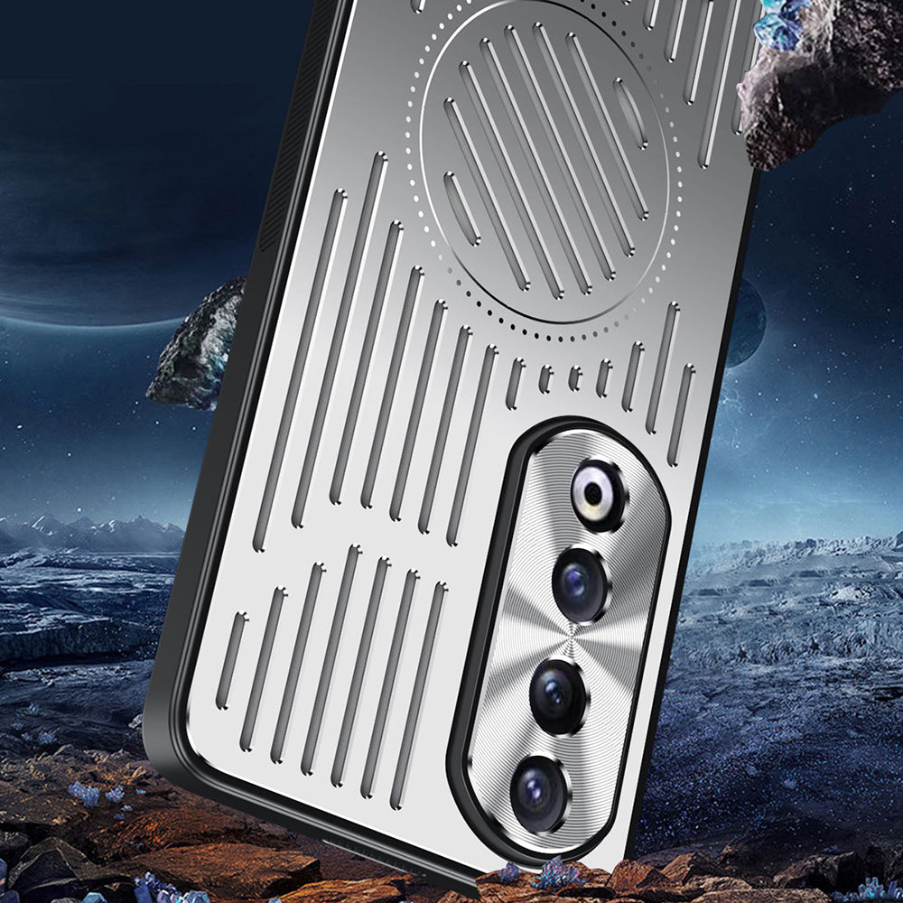 For Honor 90 Phone Case Hollow Heat Dissipation TPU+Aluminum Alloy Magnetic Back Cover