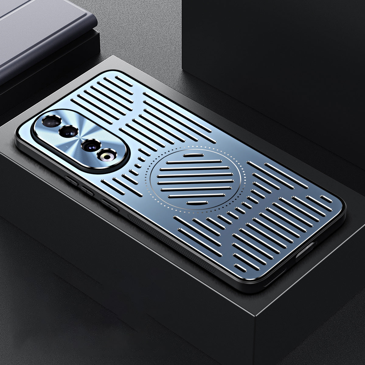 For Honor 90 Phone Case Hollow Heat Dissipation TPU+Aluminum Alloy Magnetic Back Cover