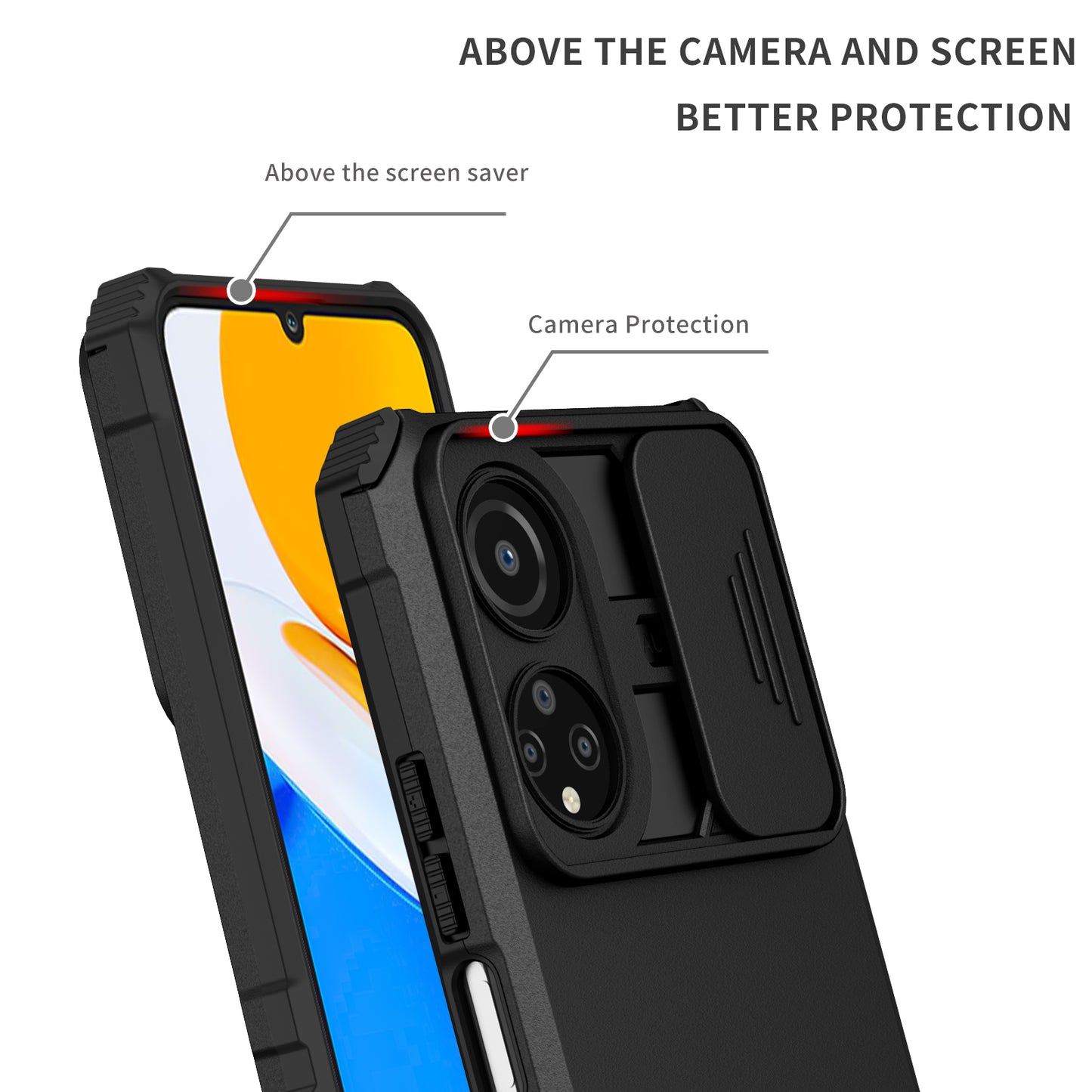 For Honor X7 Slide Camera Lid PC+TPU Cover Anti-drop Kickstand Phone Case