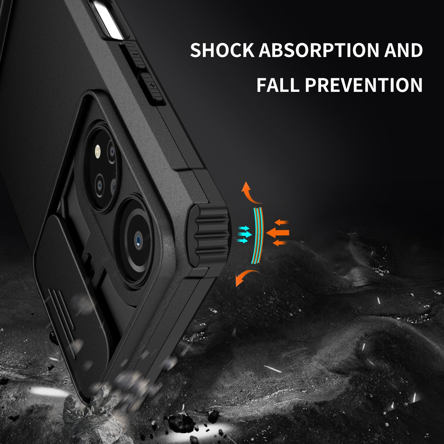 For Honor X7 Slide Camera Lid PC+TPU Cover Anti-drop Kickstand Phone Case
