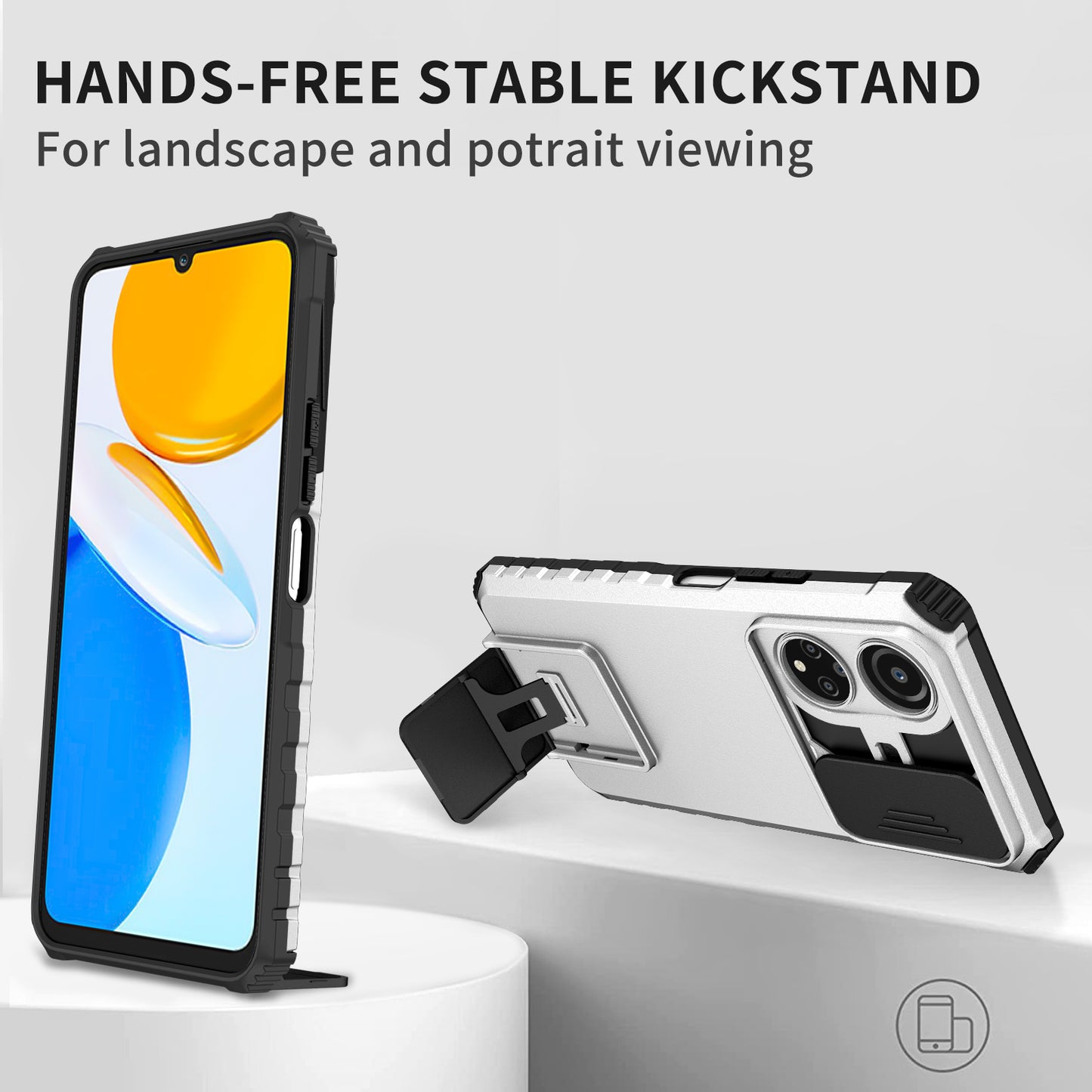 For Honor X7 Slide Camera Lid PC+TPU Cover Anti-drop Kickstand Phone Case