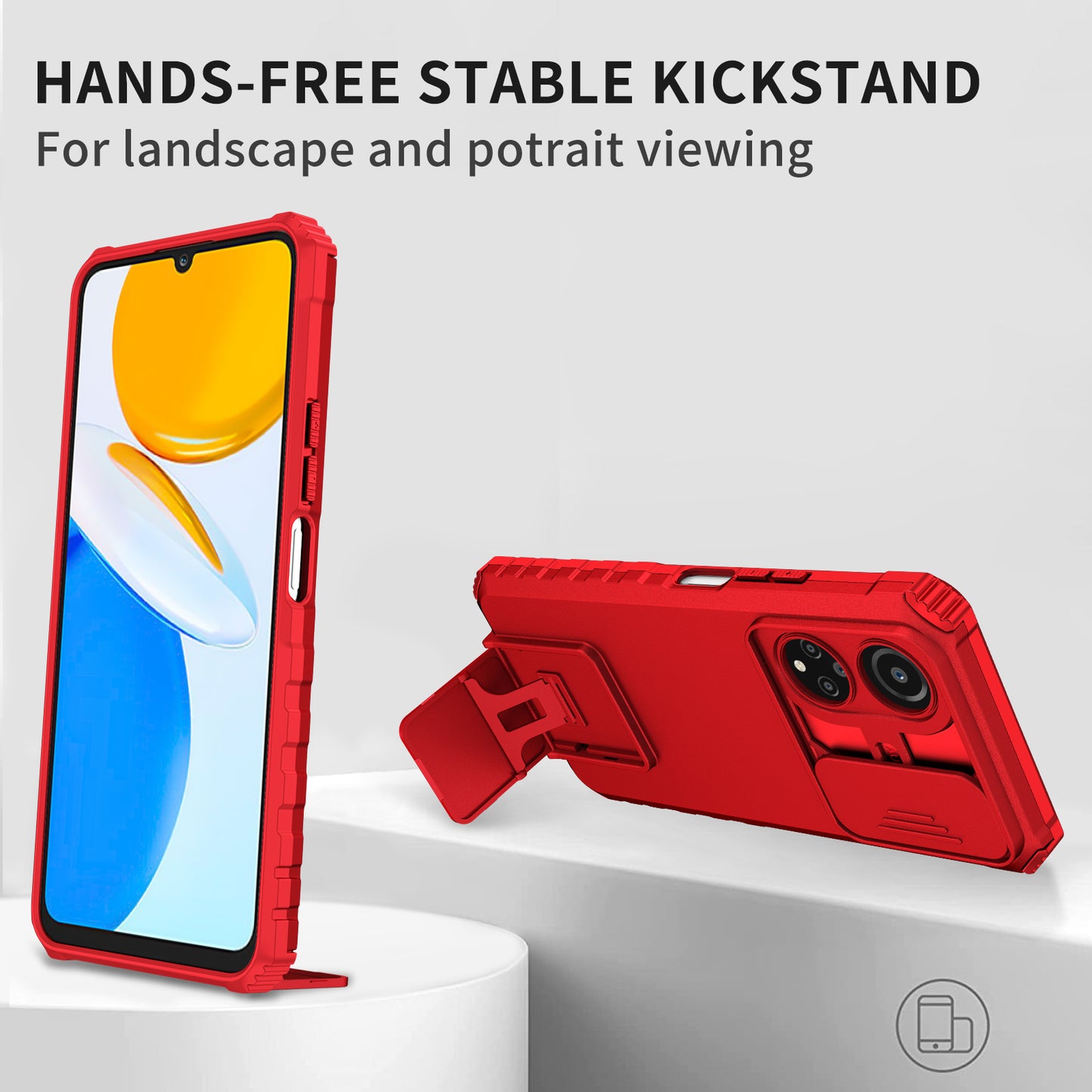 For Honor X7 Slide Camera Lid PC+TPU Cover Anti-drop Kickstand Phone Case