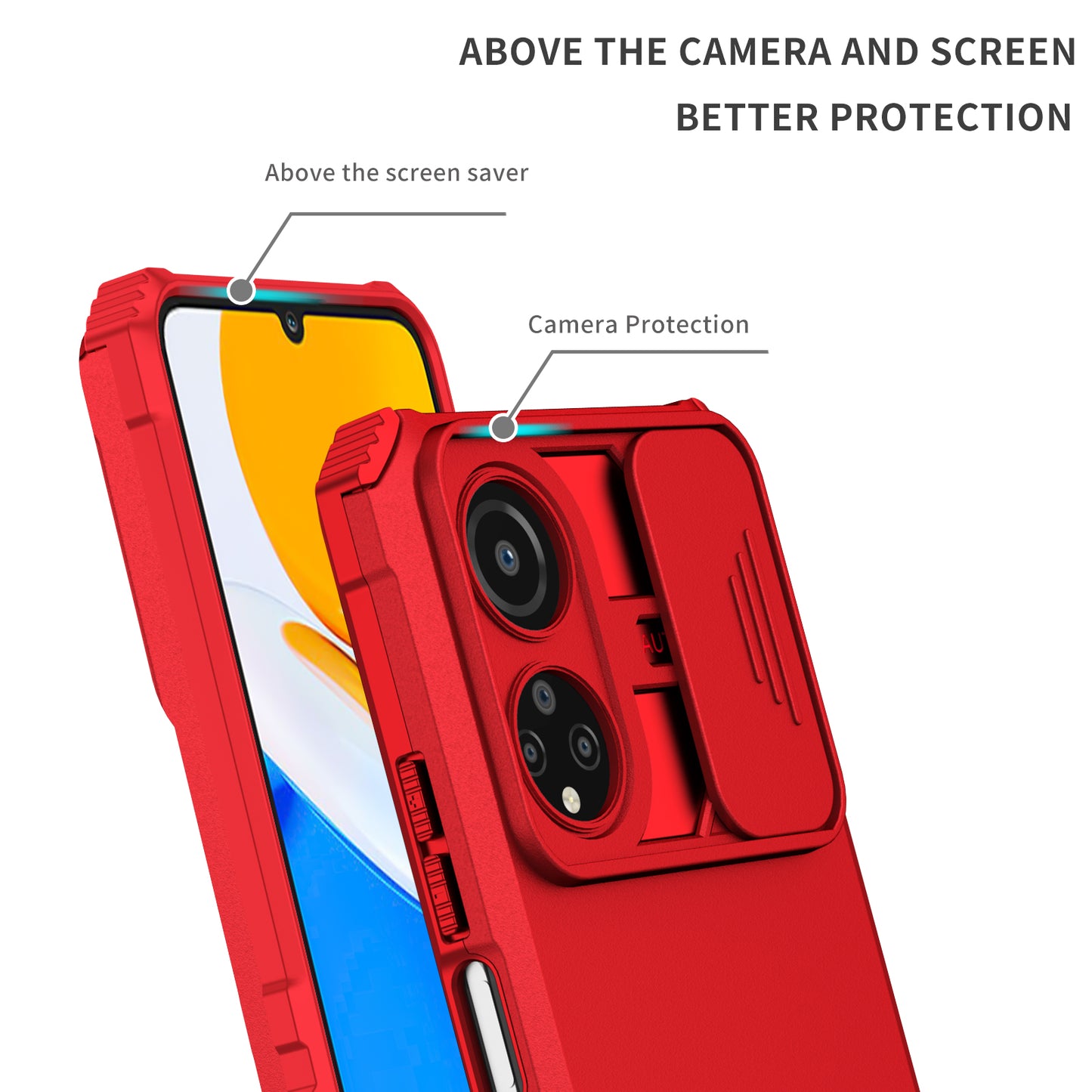 For Honor X7 Slide Camera Lid PC+TPU Cover Anti-drop Kickstand Phone Case