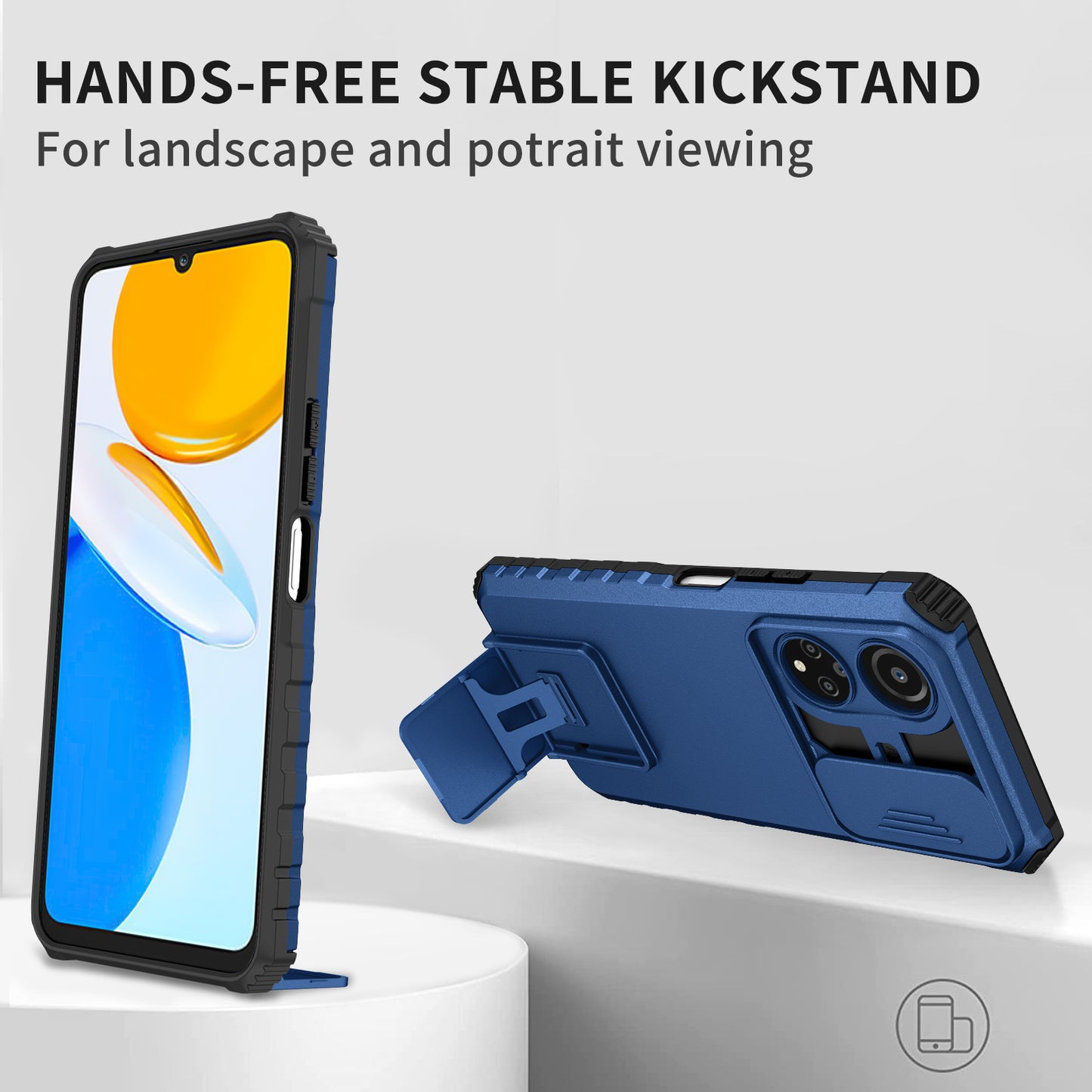 For Honor X7 Slide Camera Lid PC+TPU Cover Anti-drop Kickstand Phone Case