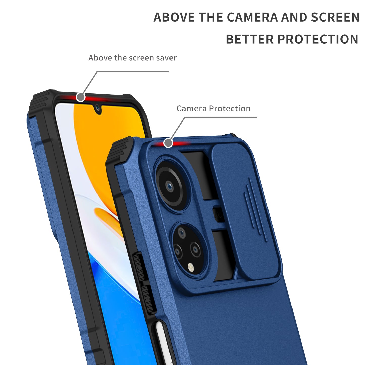 For Honor X7 Slide Camera Lid PC+TPU Cover Anti-drop Kickstand Phone Case
