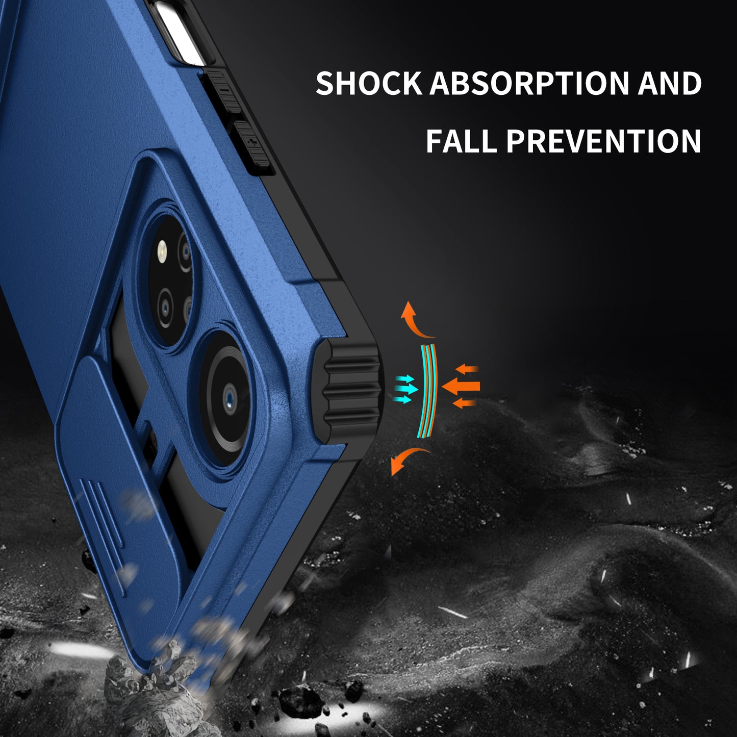 For Honor X7 Slide Camera Lid PC+TPU Cover Anti-drop Kickstand Phone Case