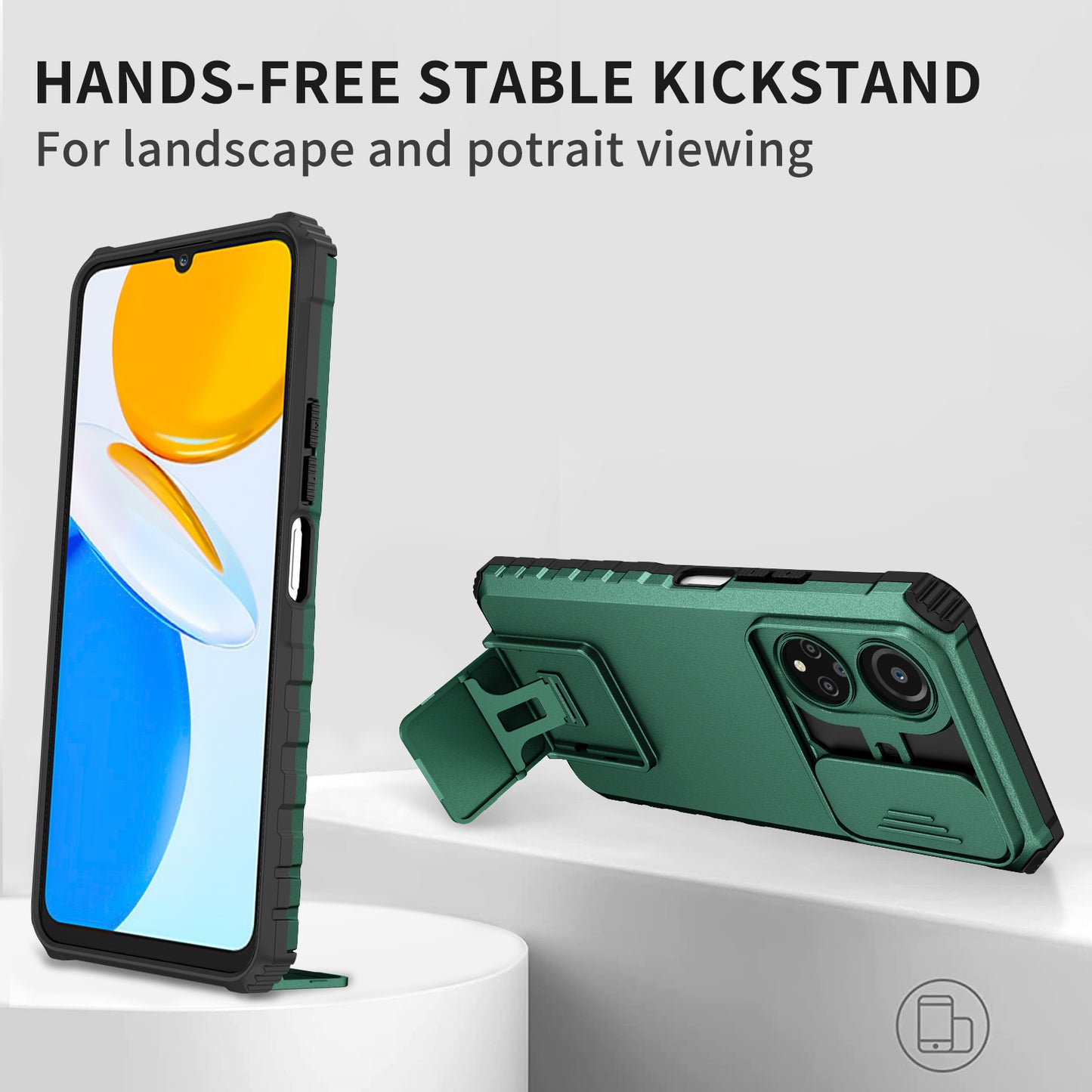 For Honor X7 Slide Camera Lid PC+TPU Cover Anti-drop Kickstand Phone Case